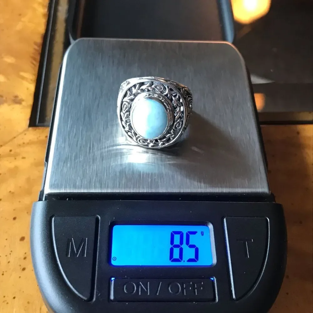 Natural Larimar Sterling Silver Ring Size 6